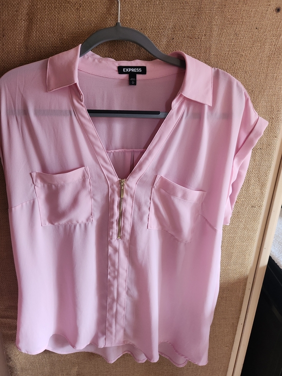Express Tops - Express Pink Gold Zipper Blouse